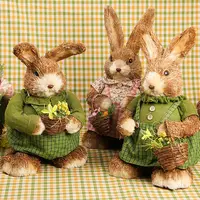 Figurines de décoration mignonnes de haute qualité, mini lapin décoratif en paille, lapin de pâques