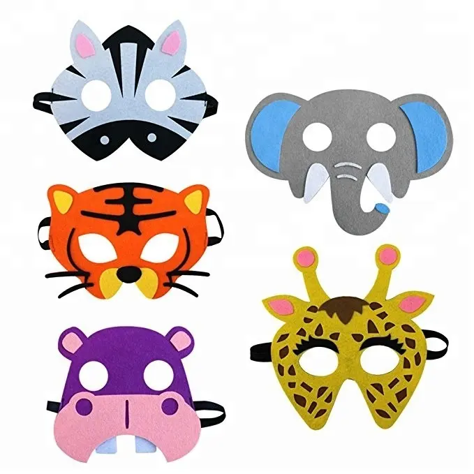 Fabrika özel kostüm parti şekerleri 5 adet çocuk keçe hayvan yüz maskesi