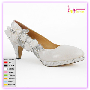 boda escotado calzado de flores de diamantes blancos zapatos de tacón para mujer vestido - Product Image 1