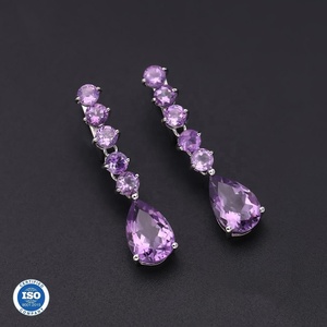 Pendientes de gota para mujer y niña, piedra de amatista natural de 925 CT, joyería de piedras preciosas de plata de ley - Product Image 2