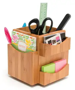 Multifunctional wood bamboo office desk organizer caddy