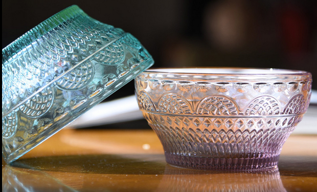 Slant Cut Glass Bowl,Glass Dessert bowl,Glass Terrarium glass salad bowl  with print