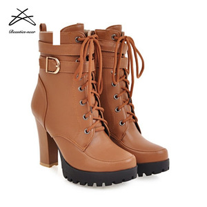2018 New Fashion Ladies Winter Chunky Heel Shoes Lace up <strong>Ankle</strong> <strong>Boots</strong> <strong>for</strong> <strong>Women</strong> - Product Image 4