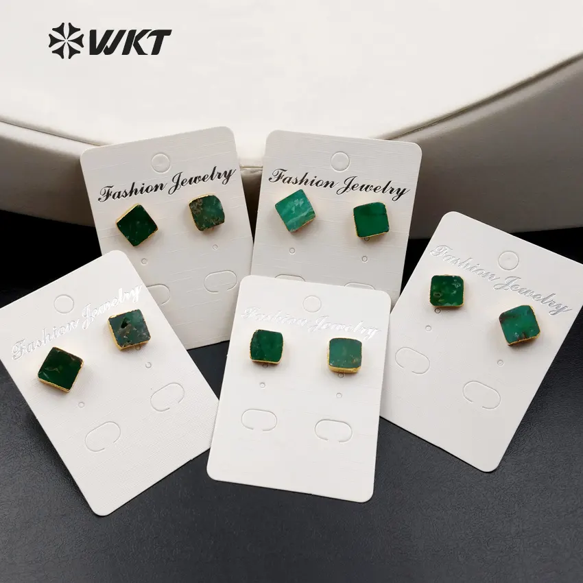 WT-E371 WKT Bán Buôn New Phong Cách Hào Phóng Bất Mạ Vàng Stud Earrings Hình Vuông Úc Chrysoprase Stud Bông Tai