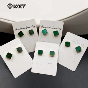 WT-E371 WKT Wholesale New Style Generous Real Gold Plated Stud Earrings Square Shape Australia Chrysoprase Stud Earrings