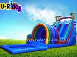 Tobogán de agua de <span class=keywords><strong>tres</strong></span> vías inflable de PVC resistente personalizado, precios de fábrica para piscina y castillo inflable - Product Image 3