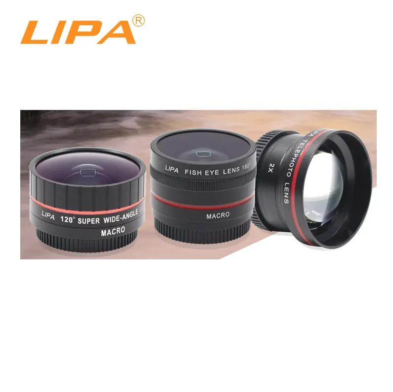 LIPA 4K HD Universal clip 3 in1 fish eye wide angle macro mobile phone lens set photo kit for all phone OEM