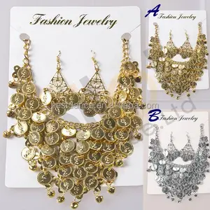 BestDance Tribal collar + pendiente joyería gargantilla traje de la danza de oro/monedas de plata