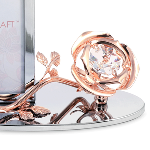Cadre photo de mariage en acier inoxydable 1R avec rose en cristal Crystocraft et cristaux taille brillant, cadeau artisanal en métal - Product Image 2