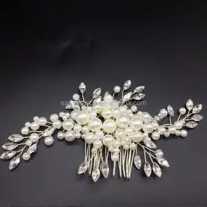 Nueva llegada de moda de diamantes de imitación de metal accesorio del pelo de la boda de perla peine del pelo