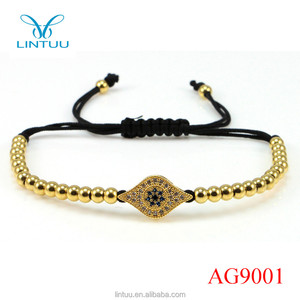 18 k Oro Del Metal Del Diamante Del Encanto Del Ojo Malvado Pulsera de Macramé colgadores de plantas Para hombres - Product Image 1