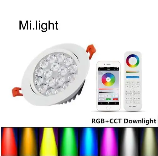 Mi Light LED DownライトCeiling Spotlight RGB CCT 9W Dimmable WIFI RF Remote Angle調節可能なRound Recessed Light AC 110V 220V