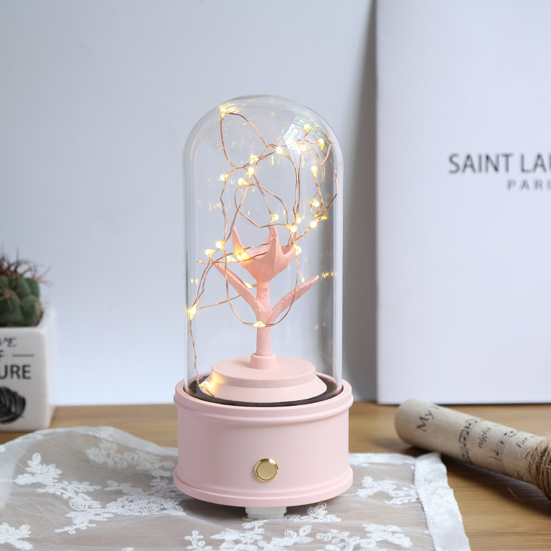 Dôme en verre avec la base rose pour Rose