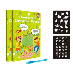 Planche à dessin avec lumière pour enfant, ensemble de jouets créatifs de haute qualité, planche pour dessin fluorescent, peinture lumineuse, avec pochoir et stylo espion, 20 pièces