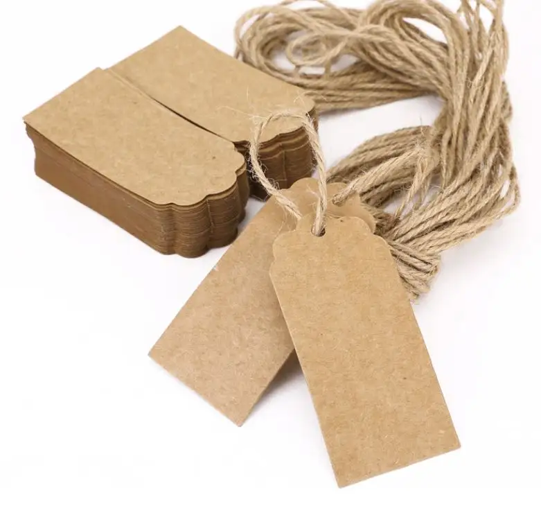 Etiquetas de papel Kraft marrón Natural con cordel de yute para regalos artesanales, etiquetas de precio para equipaje, etiquetas de nombre