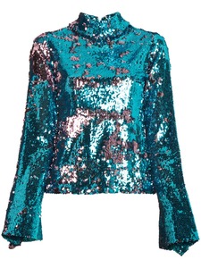 New Design Popular High Neck Long Sleeve <strong>Sequin</strong> <strong>Top</strong> Ladies Blouses &amp; <strong>Tops</strong> - Product Image 2