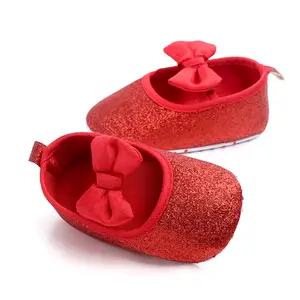 Trendy style bling bling cute bowknot soft fancy princess baby girl shoes