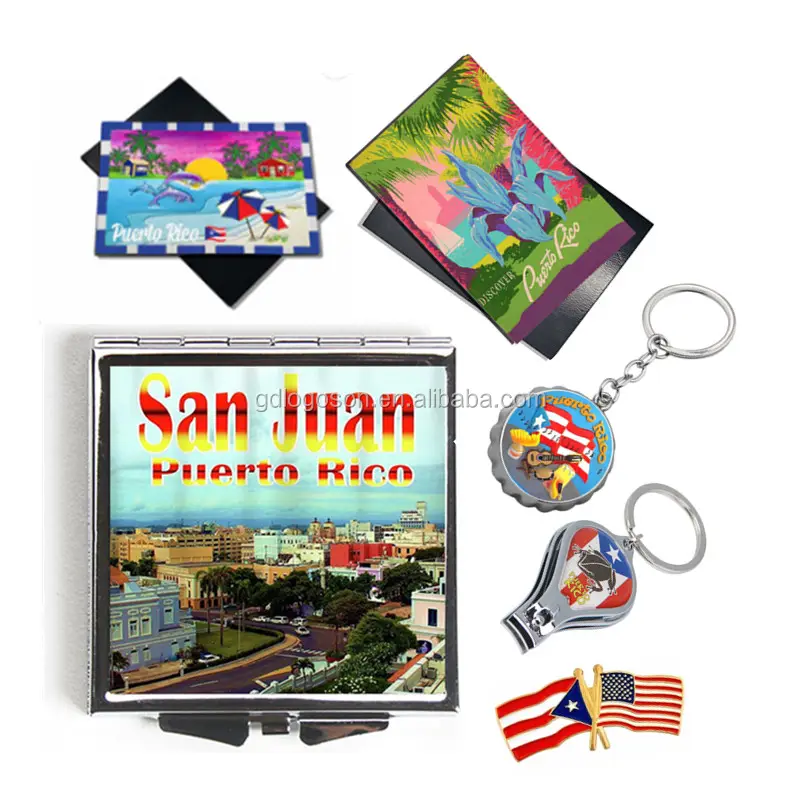 도매 푸에르토리코 여행 냉장고 자석, 키 체인, 거울, 병따개, 손톱 깎기 기념품 푸에르토리코