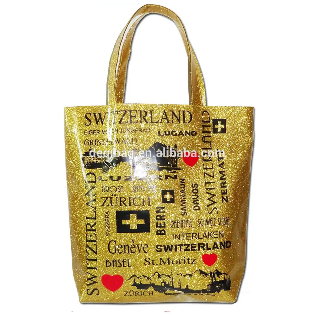 اسم المدينة الطباعة بريق PVC حقيبة للهدايا السفر حقيبة تذكارية السياحية حقيبة يد