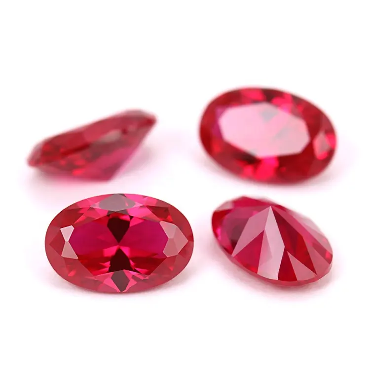 Batu Permata WuZhou 3*4Mm 5 # Batu Permata Ruby Merah Longgar Potongan Oval Batu Ruby Merah Sintetis Laboratorium Dibuat Corundum