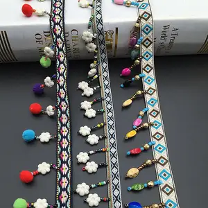 Ethnische Band Quaste handgemachte Perlen Spitze DIY Kleidung Schuhe und Hüte Heim textilien Zubehör 10 Meter für jedes Bündel