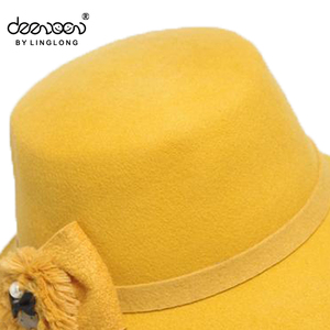 노란 Cloche 모자 겨울 울 펠트 모자 장식 어린 소녀 모직 Cloche 소녀 파티 드레스 - Product Image 3