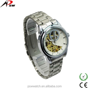 Waterproof Mechanical Skeleton Watch <strong>Supplier</strong> Silver Alloy Metal China Glass Your Logo OEM Stainless Steel Unisex Round <strong>Pointer</strong> - Product Image 5