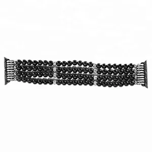 Handmade Beaded Bracelet Elastic Stretch Faux Black Pearl For iWatch Strap Women Girl Wristband For Apple Watch 1 2 3 Band