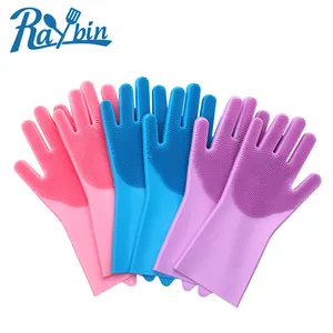 Hot sale heat resistant kitchen cleaning gloves silicone rubber hand gloves with wash scrubber