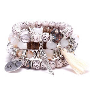 Pulseras de cuentas de piedra Natural para mujer, conjunto de pulseras CON ABALORIOS de borla de ala, joyas Vintage bohemias, <span class=keywords><strong>moda</strong></span> para mujer - Product Image 3