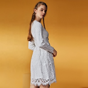 Midi Bianco Da Sposa Sesta Modo di Cerimonia Nuziale di Promenade Del Merletto Vestito Casuale - Product Image 4
