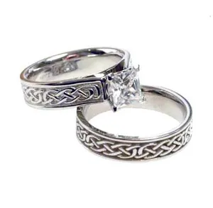 Cincin Putar Perak Antik Kustom, Set Cincin Pernikahan Pertunangan Gaya Vintage Celtic untuk Wanita dan Pria