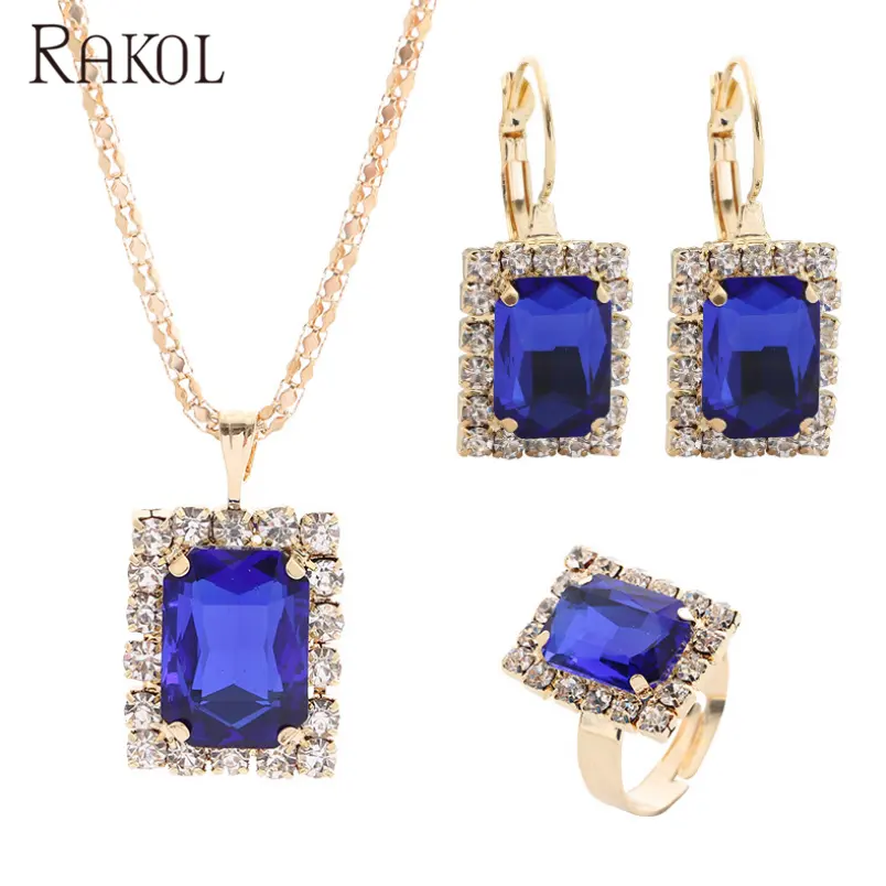 RAKOL AS001 модные золотые ювелирные изделия из драгоценных камней Свадебный комплект ювелирных изделий для женщин аксессуары подарок