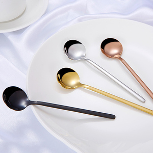 Muỗng Cà Phê Bằng Thép Không Gỉ <span class=keywords><strong>S</strong></span>áng Bóng Đầy Màu <span class=keywords><strong>S</strong></span>ắc, Vàng/Vàng Hồng/Thìa Nhỏ Màu Đen - Product Image 5
