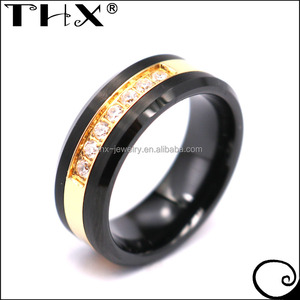 Seven Stones Black Tungsten Mother <span class=keywords><strong>Rings</strong></span>,Black and Gold Seven <span class=keywords><strong>Diamond</strong></span> Family Ring - Product Image 5