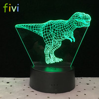 Dinossauro 3D Cores Mutável LED Night Light Lâmpada de Lava 7 Holograma Ilusão Visual Atmosfera Novidade para Decoração de Casa Presente