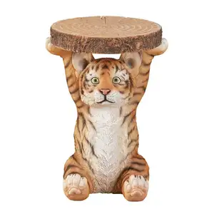 Resin Tiger Statue Faux Log Accent Outdoor Home Decoration