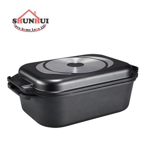 Nhôm Đúc Hình Chữ Nhật 35 Cm Rang Pan Với Silicon Rim Glass Nắp 13-Inch Không Dính Rang Pan - Product Image 2