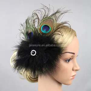 ERXI New Design Women Peacock Feather Fascinator With Hairclip For Wedding