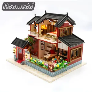 Grosir rumah boneka kayu diy gaya Cina miniatur rumah boneka buatan tangan