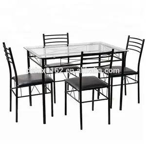 Dining Table and Chair Sets with Modern Design Dining Room Furniture Home Furniture C344 Square Glass Metal Legs and Top Glass