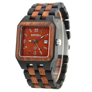 Reloj de madera personalizado para hombre, reloj masculino de pulsera con cara cuadrada grande - Product Image 1