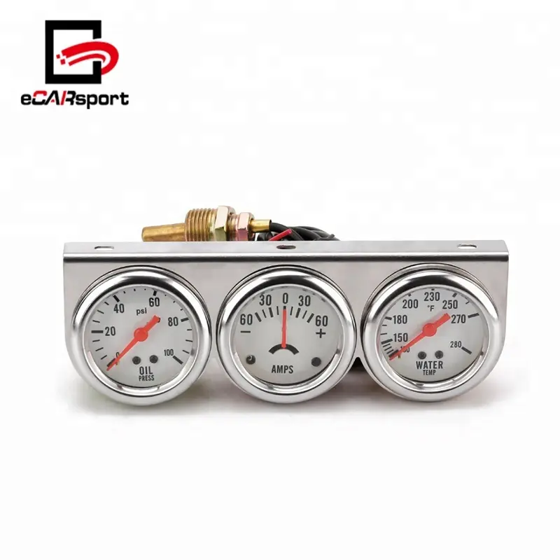 2Inch Chrome Panel Oliedrukmeter Water Temp Gauge Amp Meter Triple Gauge Kit Set Wit Gezicht Auto Meter