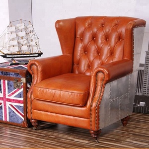 Lüks amerikan sandalye eski hakiki deri chesterfield arka koltuk püsküllü düğmeler haddelenmiş kol yüksek geri kanepe sandalye - Product Image 5