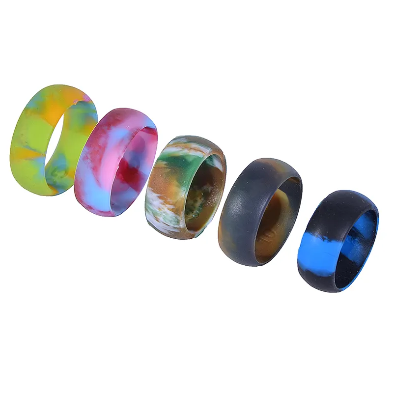 Wholesale custom engraved logo promotional skin safe mixed colors camo silicone rubber finger thumb ring band o wedding rings