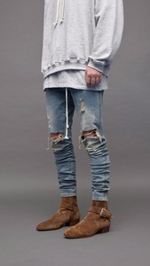OEM proprio marchio di <span class=keywords><strong>Jeans</strong></span> danneggiati per gli uomini prezzo all'ingrosso nuovo modello nero Biker <span class=keywords><strong>Jeans</strong></span> pantaloni da moto 06 - Product Image 5