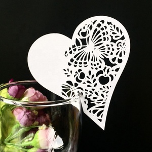 <strong>Heart</strong> Wedding Laser Cut Place <strong>Cards</strong> for Wine Glass Paper Party Supplies - Product Image 2