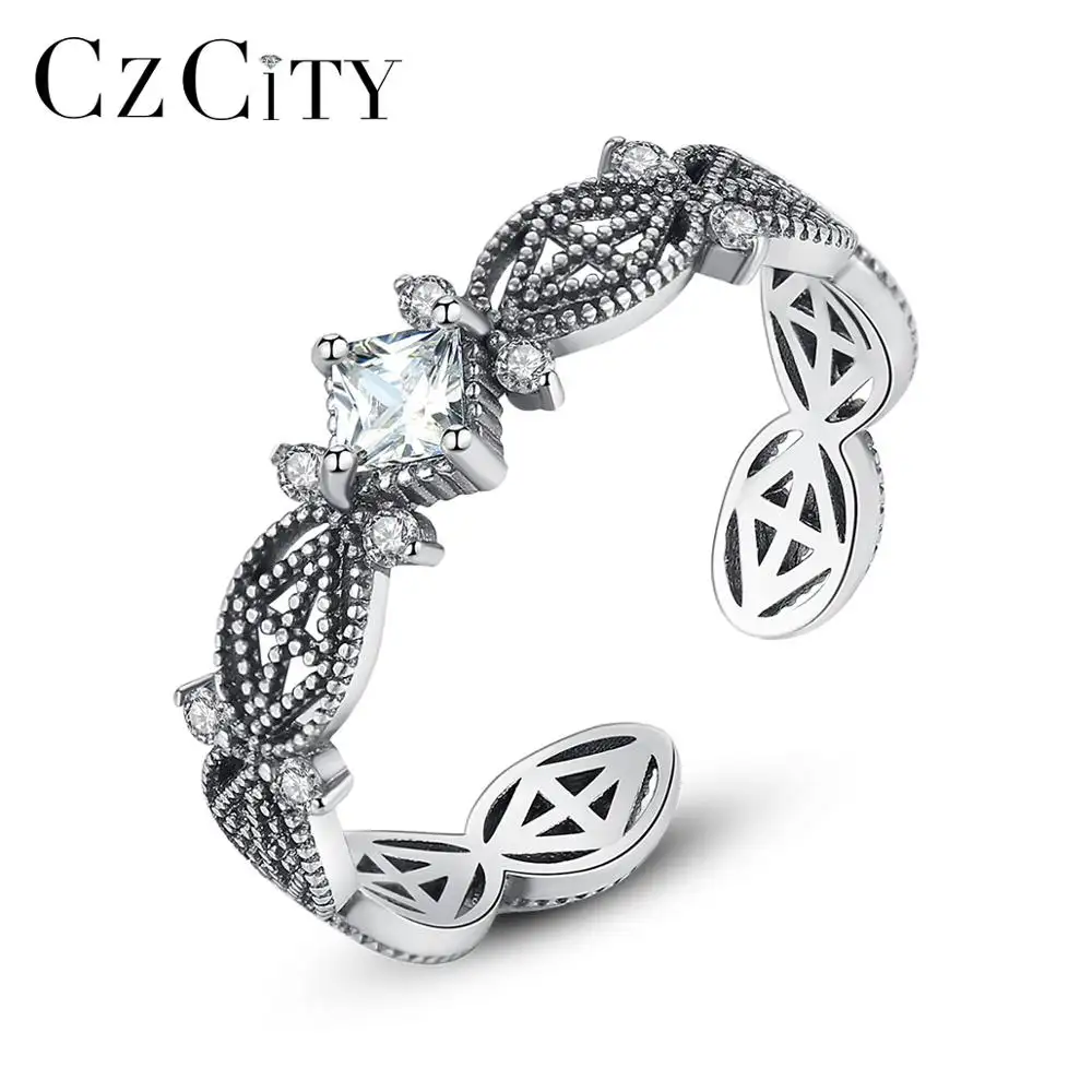 CZCITY Fashion Vintage Tai Silver Rings CZ Pave Engagement Rings For Women Wedding High Quality Jewelry Wholesale