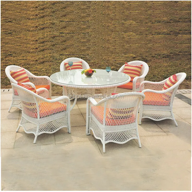 Goedkope pe rotan tuinmeubelen outdoor tafel en stoelen royal terrasmeubilair met witte kleur HFC-083