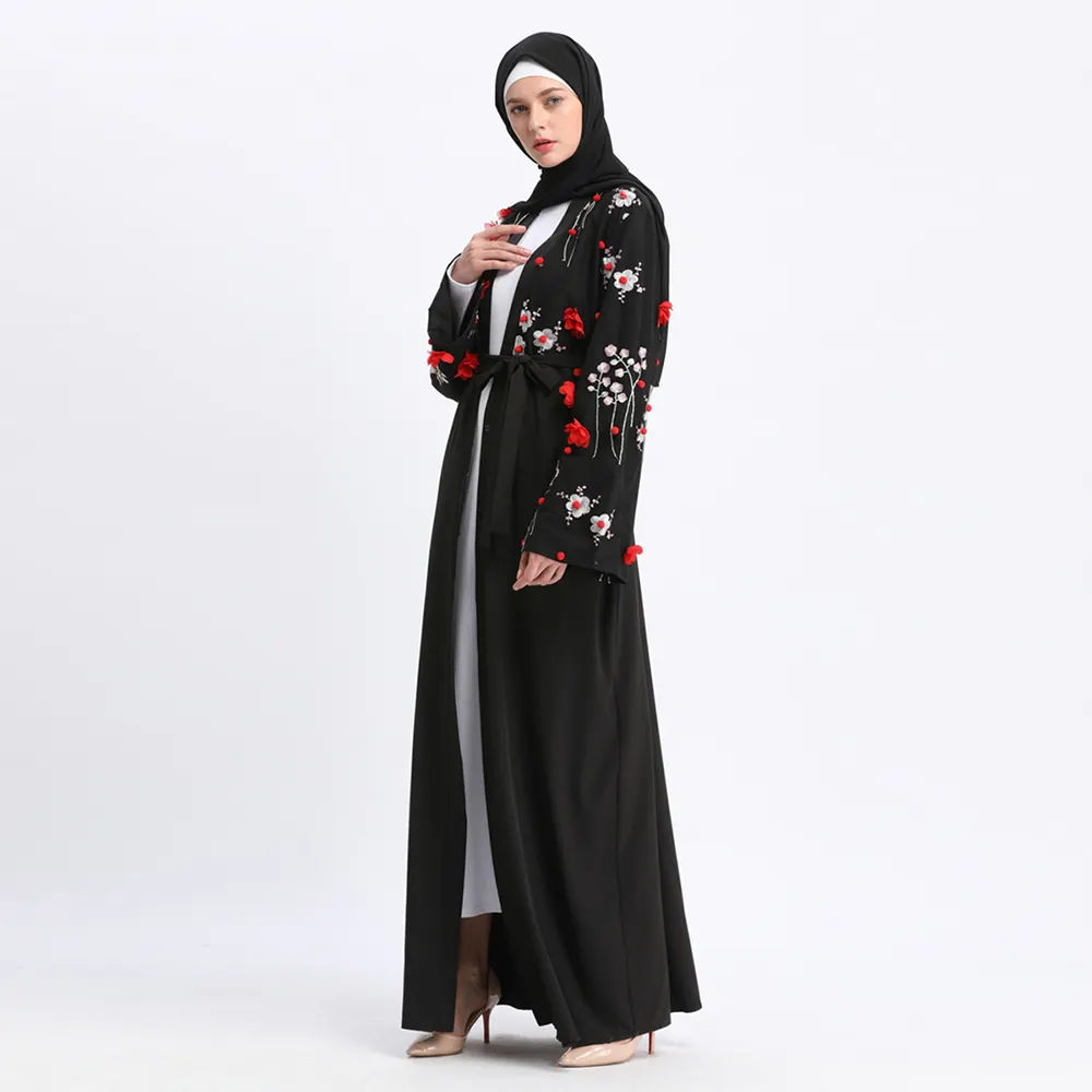 Hoogwaardige Lange Mouwen Lacework Vest Kimono Geborduurde 2018 Nieuwste Ontwerp Maxin Islamitische Abaya Egypte Kaftan Moslim Jurk